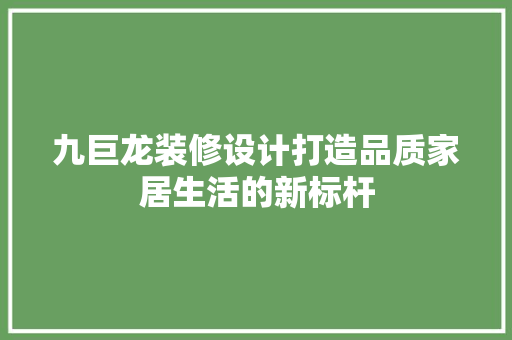 九巨龙装修设计打造品质家居生活的新标杆