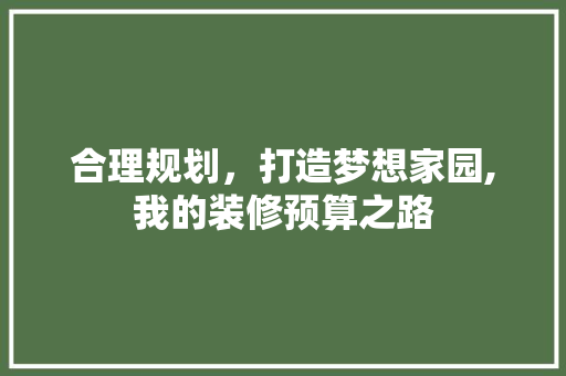 合理规划，打造梦想家园,我的装修预算之路