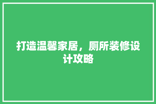 打造温馨家居，厕所装修设计攻略