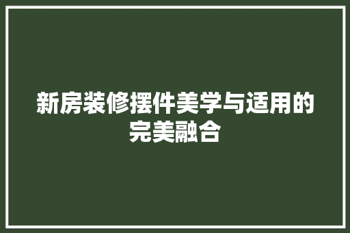 新房装修摆件美学与适用的完美融合